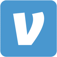 a blue square with the letter v on it